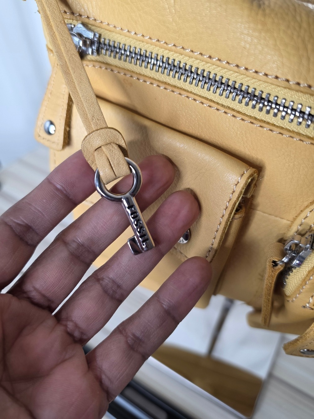 Fossil Yellow Leather Multi-Pocket Adjustable Crossbody Bag - Picture 6 of 8